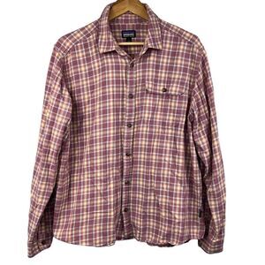 Patagonia Rose Mauve Pink Organic Cotton Plaid Flannel Shirt Size L Large